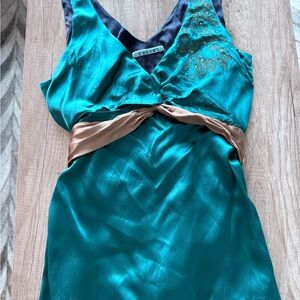 Velvet Teal Silk lined with Navy Silk Embellished Top